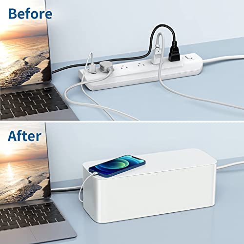 2 Pack Cable Management Box - Large and Medium Desk Cord Organizer Box Cord Hider, Cable Box Wire Organizer, Cover for USB Hub, TV Wires, Power Strips, Safe ABS Material-Baby&Pets Proof Lock-White