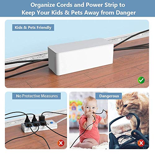 2 Pack Cable Management Box - Large and Medium Desk Cord Organizer Box Cord Hider, Cable Box Wire Organizer, Cover for USB Hub, TV Wires, Power Strips, Safe ABS Material-Baby&Pets Proof Lock-White