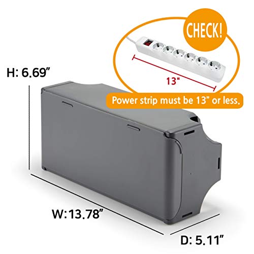 POINT & EDGE TAP-UP Cable Box, Desk Mounted Cable Management Box, Cord Organizer - Easy to Install Without Drilling Any Holes to Your Desk (Grey)