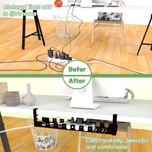 Under Desk Cable Management Tray - Cord Organizer for Desk, with Clamp Mount System for Wire Management for Office and Home, No Need to Drill Holes