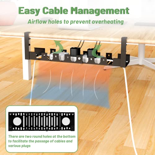 Under Desk Cable Management Tray - Cord Organizer for Desk, with Clamp Mount System for Wire Management for Office and Home, No Need to Drill Holes