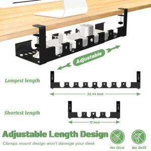 Under Desk Cable Management Tray - Cord Organizer for Desk, with Clamp Mount System for Wire Management for Office and Home, No Need to Drill Holes