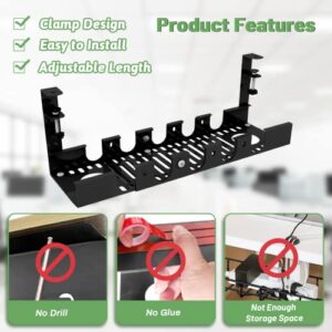 Under Desk Cable Management Tray - Cord Organizer for Desk, with Clamp Mount System for Wire Management for Office and Home, No Need to Drill Holes