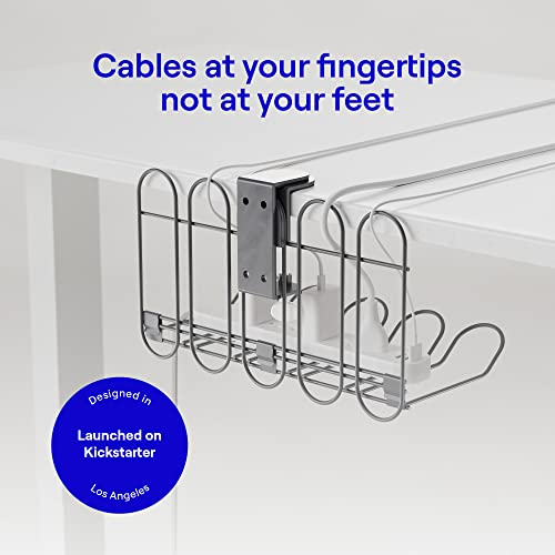 CarryUp - Desk Cable Management Under Desk Tray Cord Organizer for Desk Hider Basket Rack Organizer Computer Cord Organizer Wires clamp No Drill As Seen On Kickstarter (Grey, Powder Coated Metal)