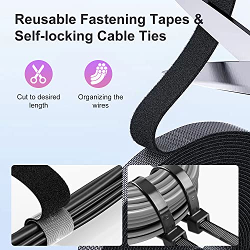 188 PCS Cable Management Kit with Cable Sleeves,Cable Holders,Zip Tie Mounts,Self Adhesive Rolls,Fastening Tapes and Cable Ties,Cord Management for Organizing Desk,TV,Car and Office