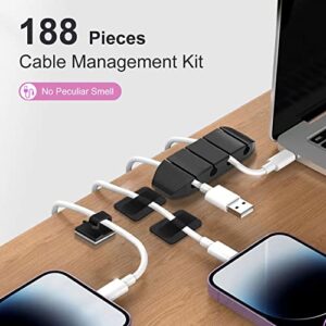 188 PCS Cable Management Kit with Cable Sleeves,Cable Holders,Zip Tie Mounts,Self Adhesive Rolls,Fastening Tapes and Cable Ties,Cord Management for Organizing Desk,TV,Car and Office