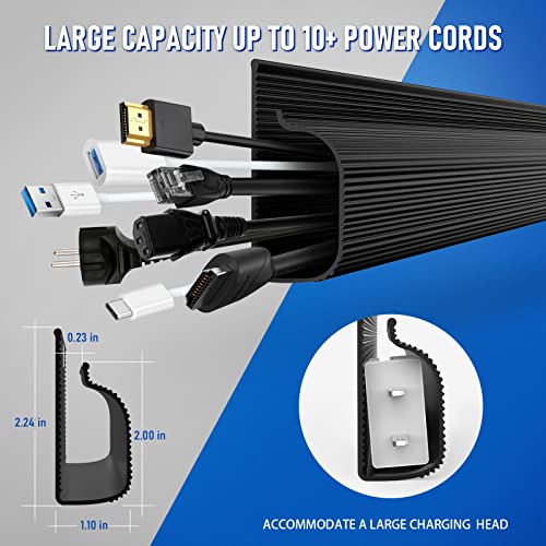 Cable Management Under Desk 63.2'' J Channel Cable Raceway, No Drill Cord Hider for Desk, Wire Management Under Desk Easy to Tape Install, 4X L15.8W1.1H2.24in Cable Management Tray, Black