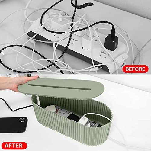 Cable Management Box Large by Desk York - Cord Organizer Box to Hide Power Strips - Surge Protector Cable Organizer Box for Home and Office - Cord Hider and Management Brown Box with Wire Organizer