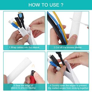 6.6ft - 4/5 inch White Cable Sleeve, Cable Organizer for Desk PC TV Computer, Wire Protector Cable Wrap Cover, Cord Management for Home Office