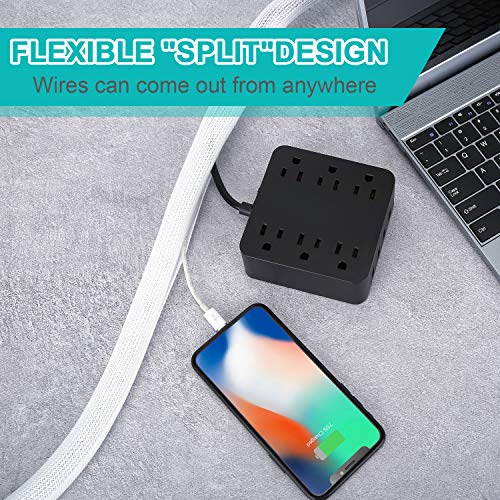 6.6ft - 4/5 inch White Cable Sleeve, Cable Organizer for Desk PC TV Computer, Wire Protector Cable Wrap Cover, Cord Management for Home Office