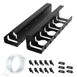 2 pack under desk cable management tray - 31.5in desk cord organizer for wire management tray, no screw no drill cable raceway for standing desk, large rack, black raceway tray