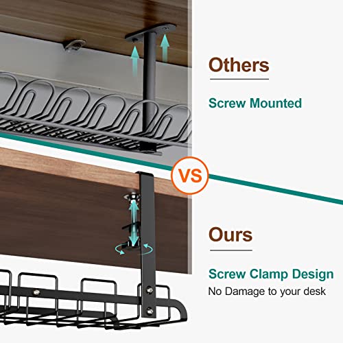 Under Desk Cable Management Tray, iSPECLE 21" Cable Management No Drill for Wire Management with Anti-Scratch Mats, Removable Desk Cable Management Tray with Clamp Mount for Office and Home