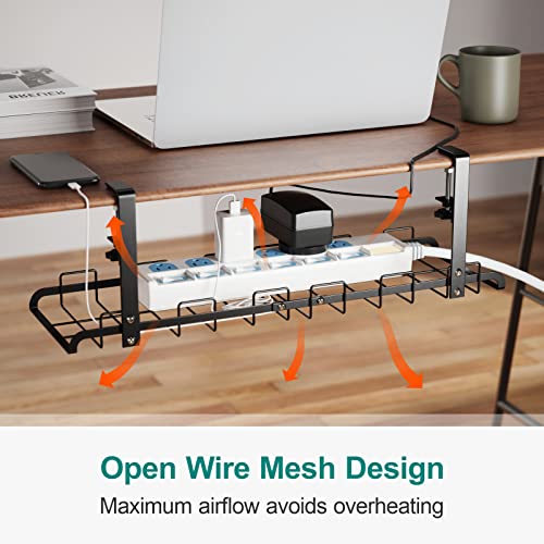 Under Desk Cable Management Tray, iSPECLE 21" Cable Management No Drill for Wire Management with Anti-Scratch Mats, Removable Desk Cable Management Tray with Clamp Mount for Office and Home