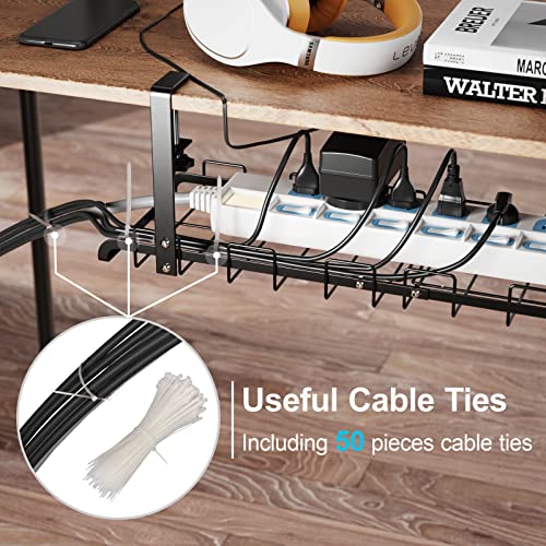 Under Desk Cable Management Tray, iSPECLE 21" Cable Management No Drill for Wire Management with Anti-Scratch Mats, Removable Desk Cable Management Tray with Clamp Mount for Office and Home