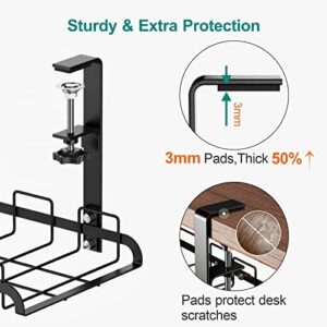 Under Desk Cable Management Tray, iSPECLE 21" Cable Management No Drill for Wire Management with Anti-Scratch Mats, Removable Desk Cable Management Tray with Clamp Mount for Office and Home