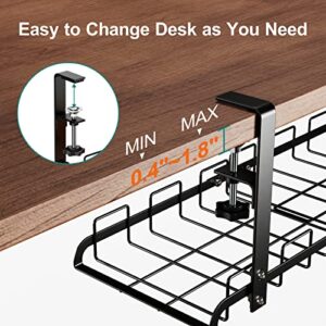 Under Desk Cable Management Tray, iSPECLE 21" Cable Management No Drill for Wire Management with Anti-Scratch Mats, Removable Desk Cable Management Tray with Clamp Mount for Office and Home