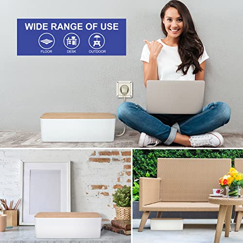 Cable Management Box - Wooden Style Large Cord Organizer Box to Hide Wires & Power Strips | Desk Computer Cable Organizer Box | Safe ABS Material |16" (L) x 6.2" (W) 5.3" (H)|for Home & Office - White