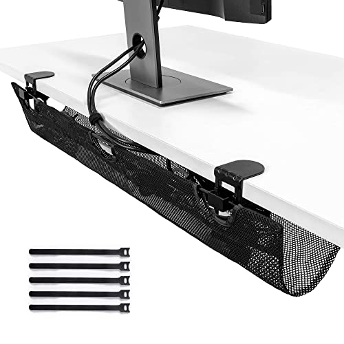 Under Desk Mesh Cable Management – 36 inch Cable Manager Tray for Cord Power Strip -No Drill Cable Management - Safe Wire Management Net for Desks, Office, and Home (Black)