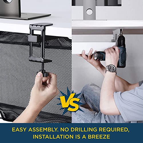 Under Desk Mesh Cable Management – 36 inch Cable Manager Tray for Cord Power Strip -No Drill Cable Management - Safe Wire Management Net for Desks, Office, and Home (Black)