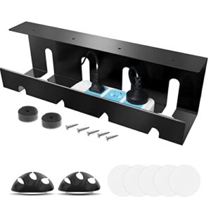 under desk cable management tray, no drill, steel desk cable management tray with wire organizer and cord organizer, large rack, under desk black cable raceway tray for cords /power strip, 15.7 in