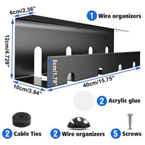 Under Desk Cable Management Tray, No Drill, Steel Desk Cable Management Tray with Wire Organizer and Cord Organizer, Large Rack, Under Desk Black Cable Raceway Tray for Cords /Power Strip, 15.7 in