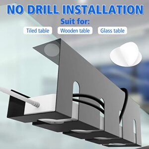 Under Desk Cable Management Tray, No Drill, Steel Desk Cable Management Tray with Wire Organizer and Cord Organizer, Large Rack, Under Desk Black Cable Raceway Tray for Cords /Power Strip, 15.7 in