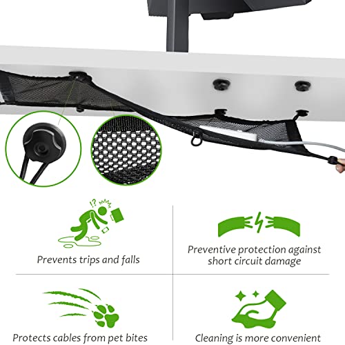 Under Desk Cable Management Net 2 Packs, 26'' x 10'' Flexible Under Desk Wire Cord Organizer Kit, Large Capacity Cord Hidden Stretch Mesh Cable Holder for Desks, Offices and Kitchens, Fits Most Tables