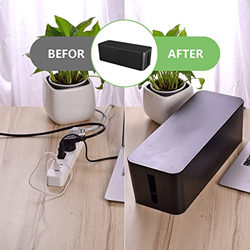 Cable Management Box, Large Cord Organizer Box to Hide Power Strip & Under Desk,TV Computer Wires Cable Organizer Hider Box with Cable Clips&Reusable Cable Ties for Home/Office(Black)