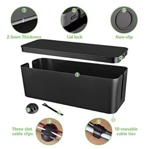 Cable Management Box, Large Cord Organizer Box to Hide Power Strip & Under Desk,TV Computer Wires Cable Organizer Hider Box with Cable Clips&Reusable Cable Ties for Home/Office(Black)