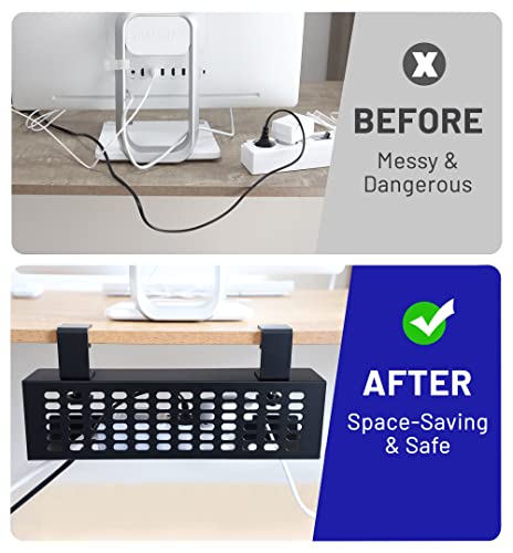 Under Desk Cable Management Tray, 16'' No Drill Cord Management Tray, Desk Accessory and Workspace Organizer for Cable Management