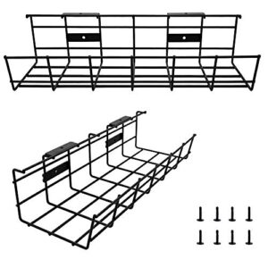 coyacool under desk cable management- 2 pack cord organizer. metal wire cable management tray for office, studio and home. super sturdy under table cable management - black cable organizer