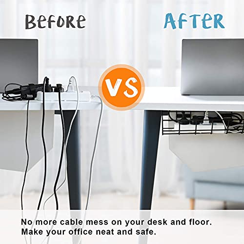 COYACOOL Under Desk Cable Management- 2 Pack Cord Organizer. Metal Wire Cable Management Tray for Office, Studio and Home. Super Sturdy Under Table Cable Management - Black Cable Organizer