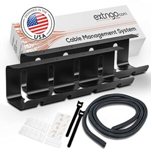 extngo - under desk cable management tray [2 pieces] - carbon steel desk wire organizer [16x4x4 in] - no drilling wire management under desk with glue dots - elegant underdesk tray