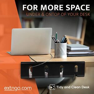 EXTNGO - Under Desk Cable Management Tray [2 Pieces] - Carbon Steel Desk Wire Organizer [16x4x4 in] - No Drilling Wire Management Under Desk with Glue Dots - Elegant Underdesk Tray