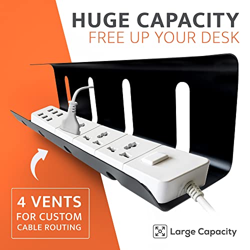 EXTNGO - Under Desk Cable Management Tray [2 Pieces] - Carbon Steel Desk Wire Organizer [16x4x4 in] - No Drilling Wire Management Under Desk with Glue Dots - Elegant Underdesk Tray