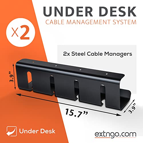 EXTNGO - Under Desk Cable Management Tray [2 Pieces] - Carbon Steel Desk Wire Organizer [16x4x4 in] - No Drilling Wire Management Under Desk with Glue Dots - Elegant Underdesk Tray