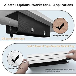 Large Capacity Under Desk Cable Management Trays 2 Pack - 31.5in Ultra Sturdy PVC Cable Tray - Cable Organizer Under Desk for Office and Home, 2 Install Options for All Applications - Black