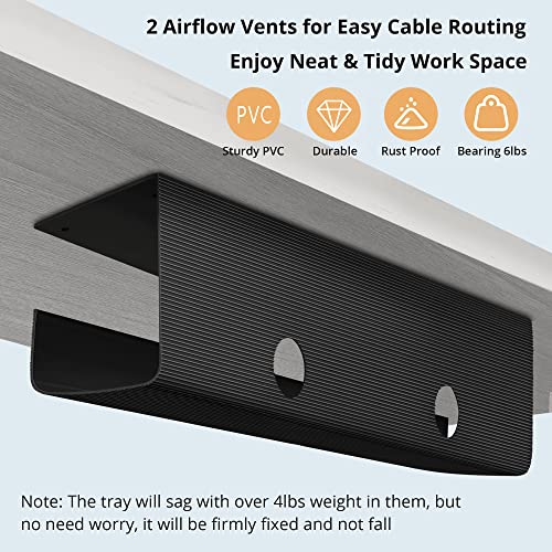Large Capacity Under Desk Cable Management Trays 2 Pack - 31.5in Ultra Sturdy PVC Cable Tray - Cable Organizer Under Desk for Office and Home, 2 Install Options for All Applications - Black