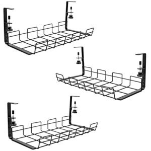 3Pack Under Desk Cable Management Tray,15.7'' Metal No Drill Steel Desk Cable Organizers, Wire Management Tray, Inward Or Outward Cable Rack,Desk Cable Tray With Wire Organizer And Desk Cord Organizer