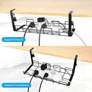 3Pack Under Desk Cable Management Tray,15.7'' Metal No Drill Steel Desk Cable Organizers, Wire Management Tray, Inward Or Outward Cable Rack,Desk Cable Tray With Wire Organizer And Desk Cord Organizer