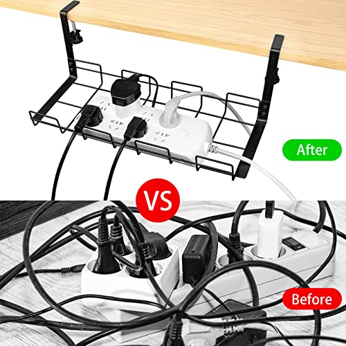 3Pack Under Desk Cable Management Tray,15.7'' Metal No Drill Steel Desk Cable Organizers, Wire Management Tray, Inward Or Outward Cable Rack,Desk Cable Tray With Wire Organizer And Desk Cord Organizer