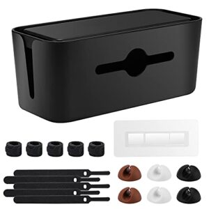 cable management box,cord box to hide power strips,cord organizer hider to conceal the electrical wires from tv computer under desk and on floor for home office,black