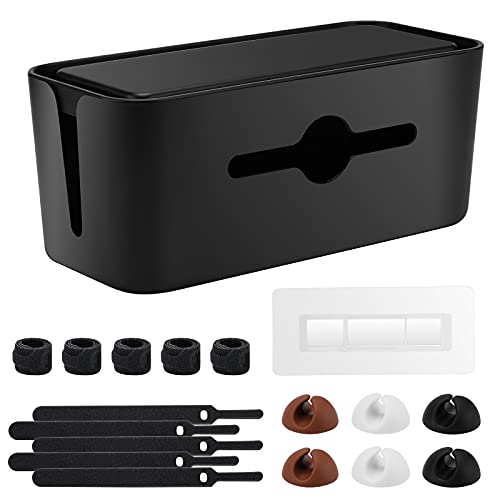 Cable Management Box,Cord Box to Hide Power Strips,Cord Organizer Hider to Conceal The Electrical Wires from TV Computer Under Desk and on Floor for Home Office,Black