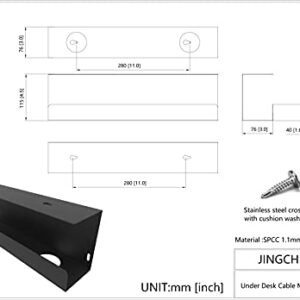 Jingchengmei Under Desk 17-Inch Cable Management Tray, Power Strip Holder, Metal Cord Organizer, Wire Management for Office and Home, Black (UDCMT17In, Black)