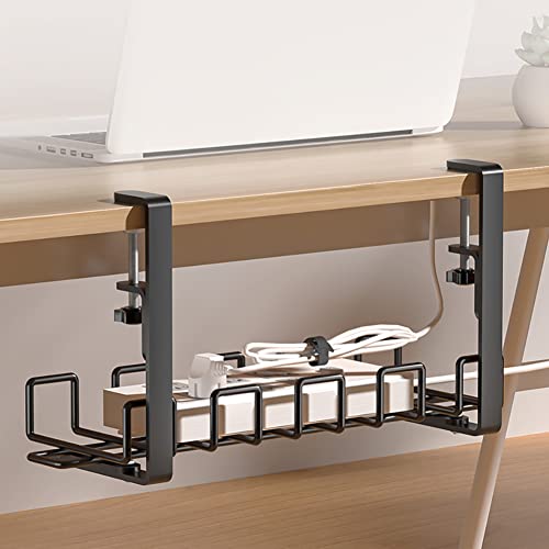 15.7'' Under Desk Cable Management Tray, No Drill Steel Desk Cable Organizers for Office Home, Under Desk Cable Organizer for Wire Management, Desk Cable Tray with Wire Organizer