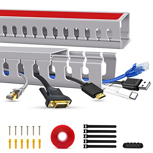 Open Slot Wire Duct Kit, 31.4"(2 x 15.7) Server Rack Cable Management, Cable Management Raceway for Hide Network HDMI VGA Cable, Wiring Raceway Cable Duct, Desk Wire Channel, 2 Pack, Grey