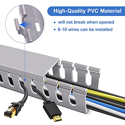 Open Slot Wire Duct Kit, 31.4"(2 x 15.7) Server Rack Cable Management, Cable Management Raceway for Hide Network HDMI VGA Cable, Wiring Raceway Cable Duct, Desk Wire Channel, 2 Pack, Grey