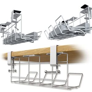 Under Desk Cable Management Tray with Clamps, No Drill Under Desk Cord Management, Desk Cable Organizer, Cable Management Under Desk - Set of 2 with Clamps