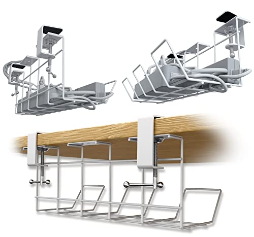 Under Desk Cable Management Tray with Clamps, No Drill Under Desk Cord Management, Desk Cable Organizer, Cable Management Under Desk - Set of 2 with Clamps