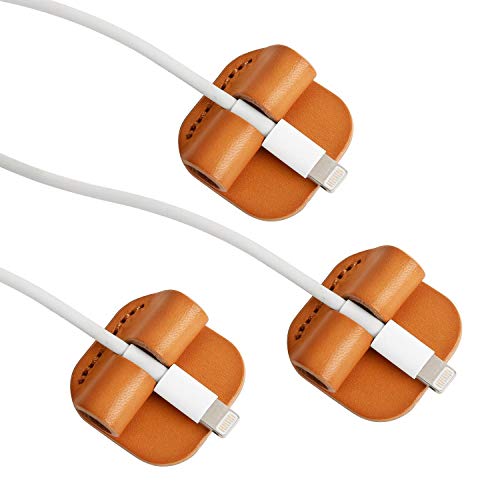 TOPHOME Cable Clips Leather Adhesive Cord Holders Cable Management Cord Organizer for Desktop USB Charging Cable Nightstand Power Cord Mouse Cable Wire PC Office Home(Orange Yellow)-3pcs